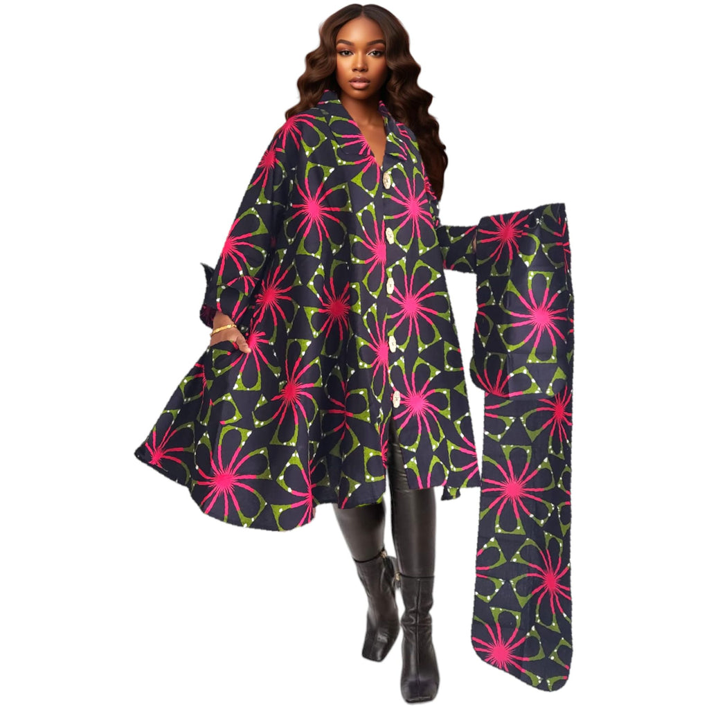 African Print Tunic Dress Ankara Flared Tunic Dress African Print Shirt  Dress With Collar