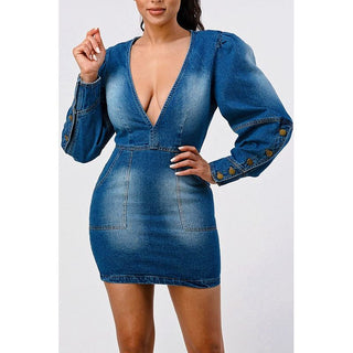 CASUAL DENIM RUFFLE MINI DRESS