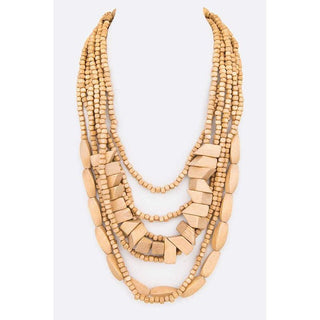 Mix Wooden Beads Statement Layer Necklace