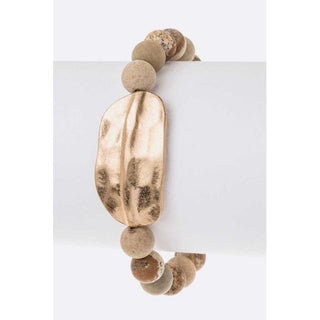 Metal Plate Semi Precious Bead Stretch Bracelet