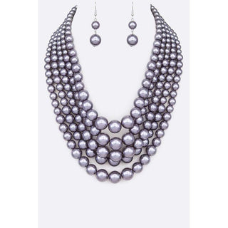 Layered Pearl Statement Necklace Set