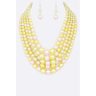 Layered Pearl Statement Necklace Set