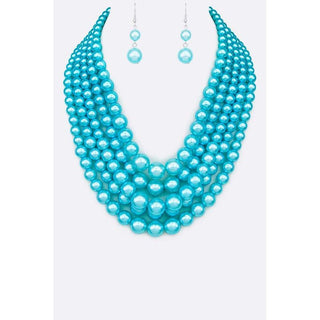 Layered Pearl Statement Necklace Set