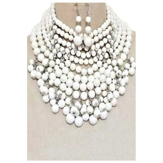 Pearlized Beads Statement Necklace Set