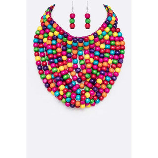 Wooden Beads Statement Necklace BraceletSet