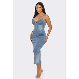ATHINA CASUAL LIGHT WASHED DENIM MIDI DRESS