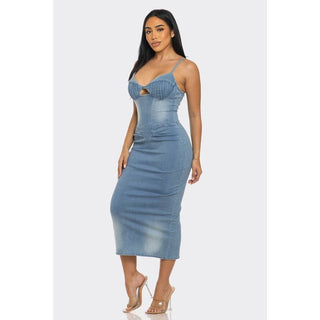 ATHINA CASUAL LIGHT WASHED DENIM MIDI DRESS