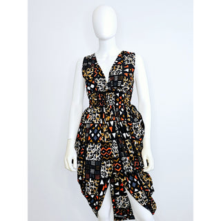 African Print Sleeveless Low V Open Front Dress - Made In Ghana