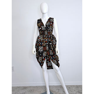 African Print Sleeveless Low V Open Front Dress - Made In Ghana