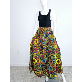 African Ankara Print Maxi Skirt with Pockets and Headwrap