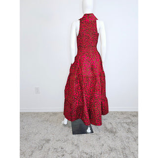 Women Long Smocked Maxi Sundress with Headwrap - Pink & Green