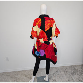 African Print Ankara Geometric Mid Length Long Kimono Duster Robe Coat Cover Up Kaftan Caftan