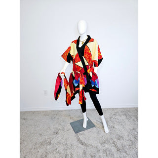 African Print Ankara Geometric Mid Length Long Kimono Duster Robe Coat Cover Up Kaftan Caftan