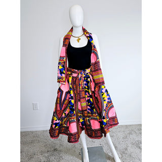 African Dashiki Print Maxi Skirt Free size- STRETCH FITS M TO 2XL