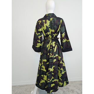 Bell Sleeve Camouflage Wrap Dress