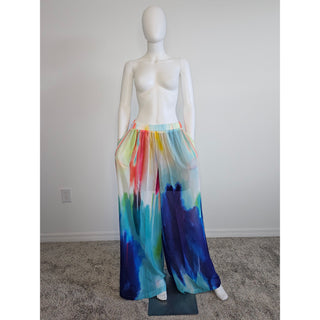LONG Ocean Sky Summer African Chiffon Kimono Kaftan Two Piece Pant Set