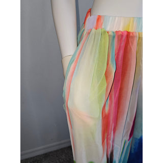 LONG Ocean Sky Summer African Chiffon Kimono Kaftan Two Piece Pant Set