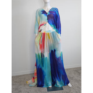 LONG Ocean Sky Summer African Chiffon Kimono Kaftan Two Piece Pant Set