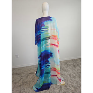 LONG Ocean Sky Summer African Chiffon Kimono Kaftan Two Piece Pant Set