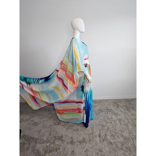 LONG Ocean Sky Summer African Chiffon Kimono Kaftan Two Piece Pant Set
