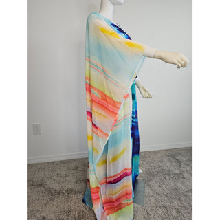 LONG Ocean Sky Summer African Chiffon Kimono Kaftan Two Piece Pant Set