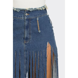 Bohemian Rhapsody Fringe Denim Skirt