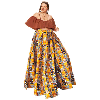 African Print Maxi Skirt with Pockets and Headwrap
