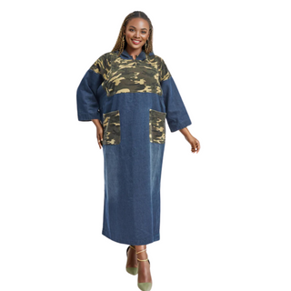 Denim Hooded Maxi Dress Camouflage