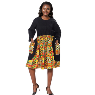 Best Of Both Black Ankara Print Midi Dress