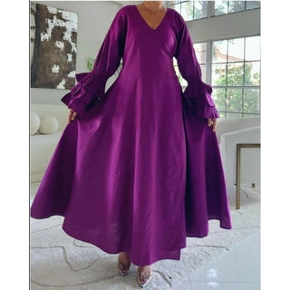 African Print Long Wrap Maxi Dress Ankle Length / Bell Sleeve with Head Wrap