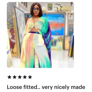 LONG Ocean Sky Summer African Chiffon Kimono Kaftan Two Piece Pant Set