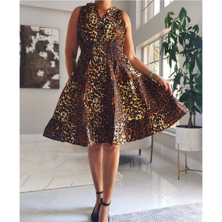 Cheetah Midi Smocked Dress Sundress