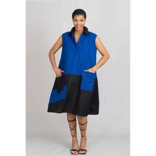 African Ankara Style Print Cotton Women Mid Length Dress Sundress