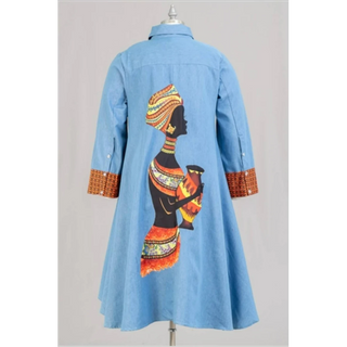 African Woman Long Tunic Short Dress / One Size Fits M - 2XL
