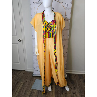 Chiffon Kimono Short Sleeve Jumpsuit 2 Piece Pant Set - Made In Ghana