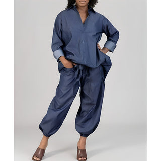 Denim Hi Low Top with Harem Pants separates