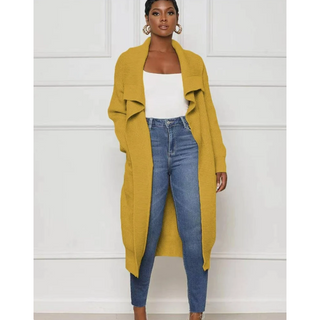 Elegant Casual Cardigan Big Collar Knit Duster Long Sweater with Pockets
