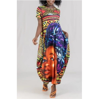 Comfortable African Queen Bubble Jersey Dress, Maxi Dress