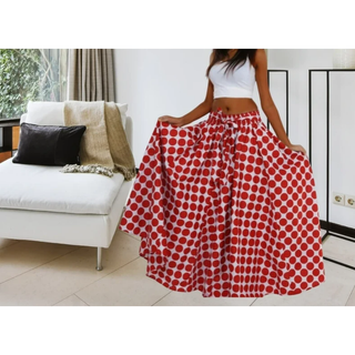 African Print Ankara Long Maxi Skirt with matching Sash - One Size Fits M to 3XL