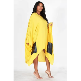 Sheer Faux Leather Long Kimono Duster Robe Cover Up Abaya Kaftan Caftan