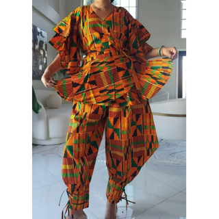 African Print Ankara Style Harem Pants with Sash / Blouse Top Set or Separates