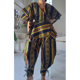 African Print Ankara Style Harem Pants with Sash / Blouse Top Set or Separates