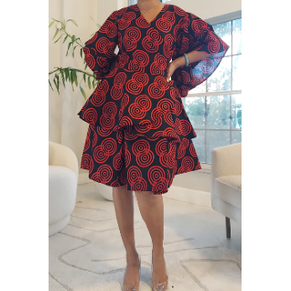 Ankara Style Knee Length Skirt with Sash / Skirt Blouse Set