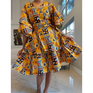 Ankara Style Knee Length Skirt with Sash / Skirt Blouse Set