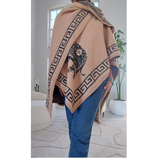 Blanket Shawl/ Poncho Reversible Two Tone Throw- Elephant Print Sweater