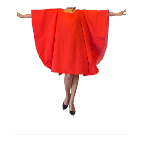 Red Silk Dress With Wings Poncho Dress