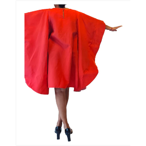 Red Silk Dress With Wings Poncho Dress