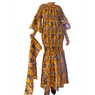African Ankara Style Print Long Smocked Mermaid Dress