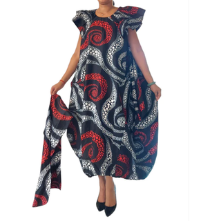 Comfortable Balloon Maxi Dress with Pleated Sleeves & Elastic Hem