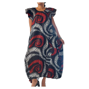 Comfortable Balloon Maxi Dress with Pleated Sleeves & Elastic Hem